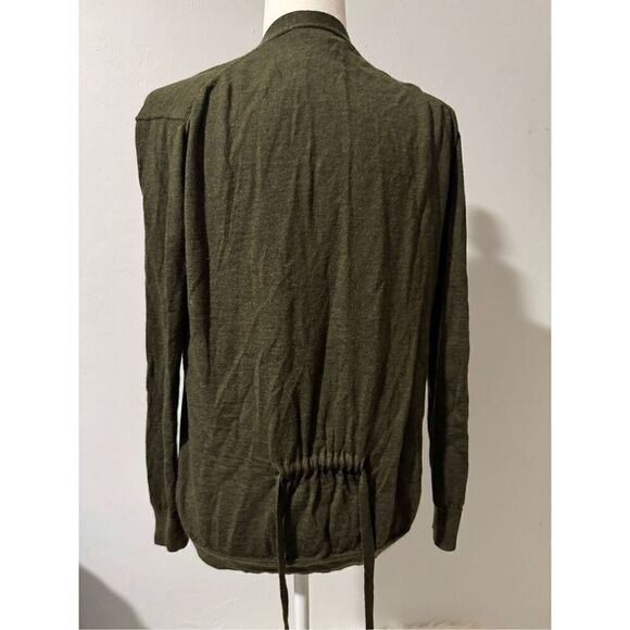 J. Crew olive green 100% merino Wool cardigan tie sweater S button front - Picture 3 of 7